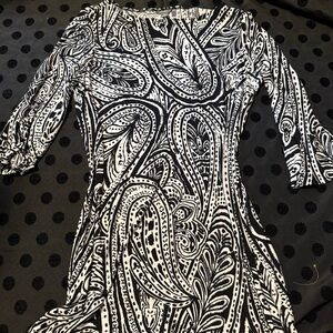 Musette Black and White Paisley Midi Dress